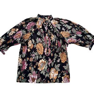FAD Womens Boutique Floral 3/4 Button No Lapel Size Large Loose Top Blouse Shirt